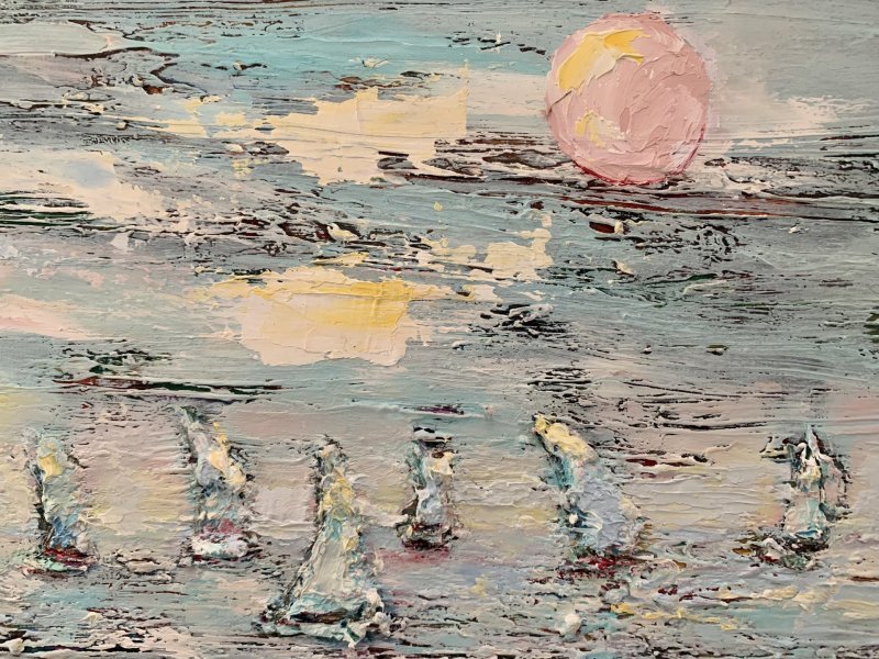 Additional view 2: Expressionism Marine Art Painting Serenity by the Sea by painter Dora Kalinova oil canvas 