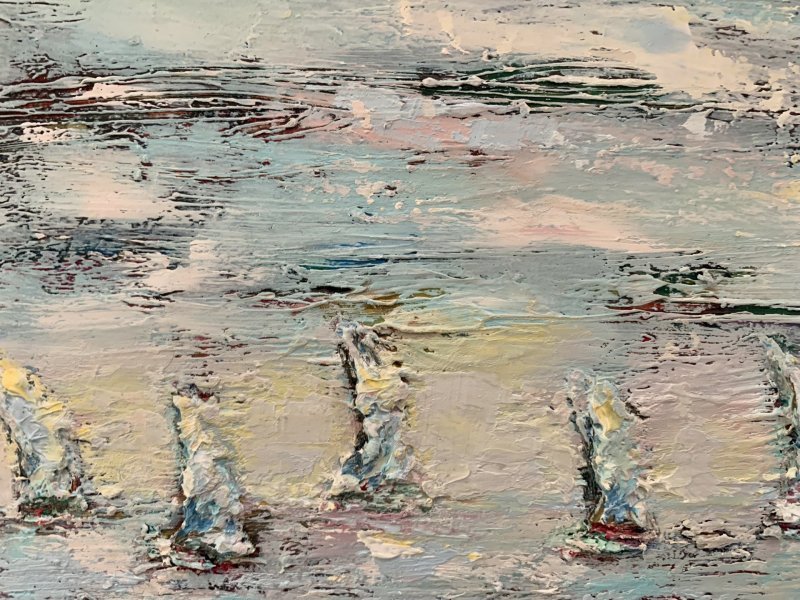 Additional view 3: Expressionism Marine Art Painting Serenity by the Sea by painter Dora Kalinova oil canvas 