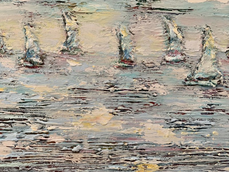 Additional view 4: Expressionism Marine Art Painting Serenity by the Sea by painter Dora Kalinova oil canvas 