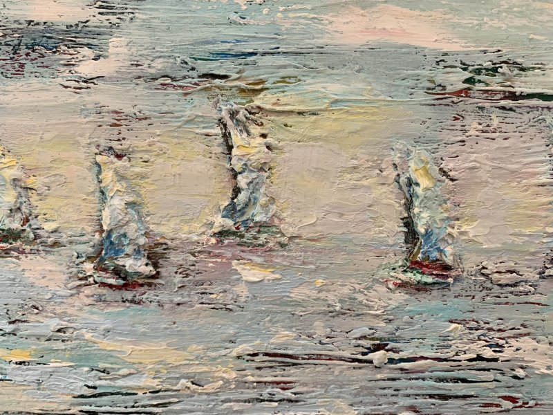 Additional view 5: Expressionism Marine Art Painting Serenity by the Sea by painter Dora Kalinova oil canvas 