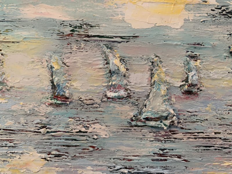 Additional view 6: Expressionism Marine Art Painting Serenity by the Sea by painter Dora Kalinova oil canvas 