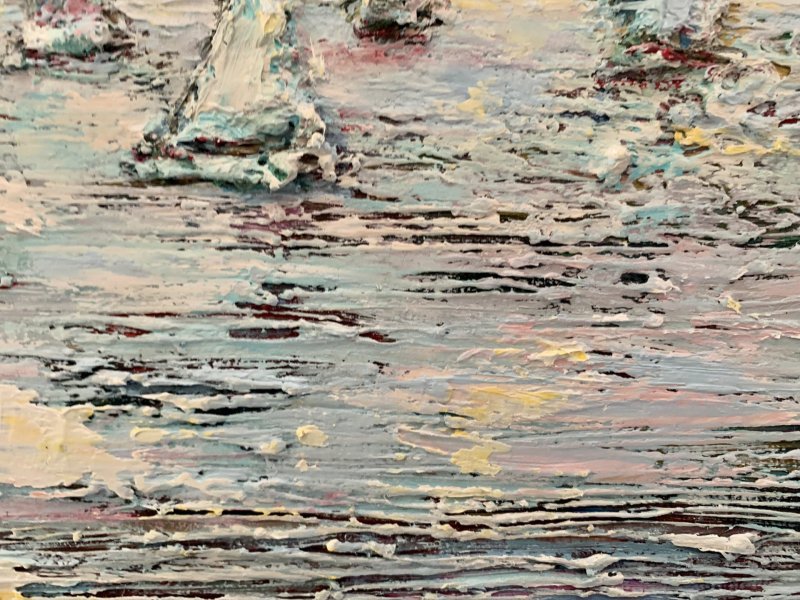 Additional view 8: Expressionism Marine Art Painting Serenity by the Sea by painter Dora Kalinova oil canvas 