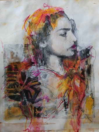 Pintura "Hermosa, joven y en color", pintor Lochter Andreas técnica mixta cartulina en Jose Art Gallery