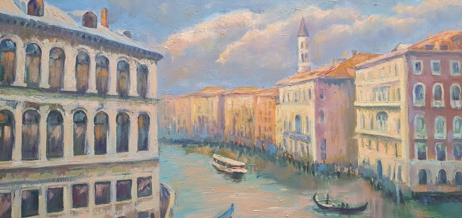 Additional view 3: Realism Marine Art Painting The Path of Light Through the Venetian Canals by painter Oksana Potomkina oil canvas 