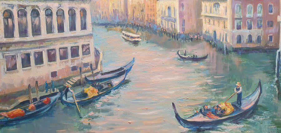 Additional view 4: Realism Marine Art Painting The Path of Light Through the Venetian Canals by painter Oksana Potomkina oil canvas 