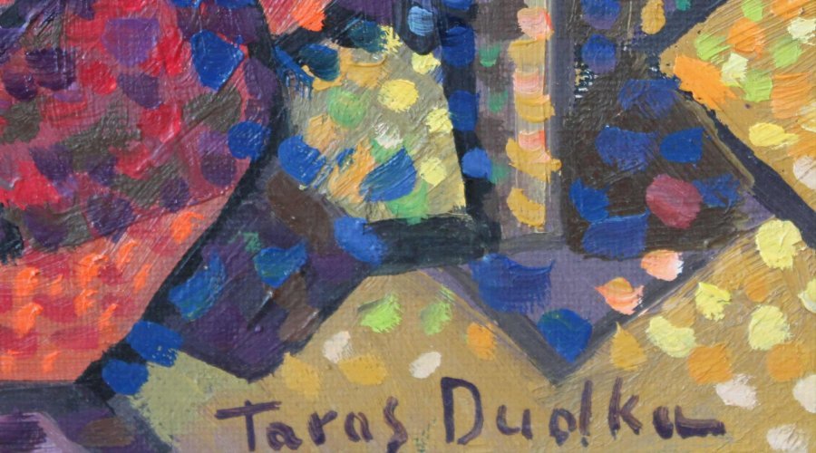 Additional view 3: Post-Impressionism Genre Painting The Glass of Wine by painter Taras Dudka oil canvas 