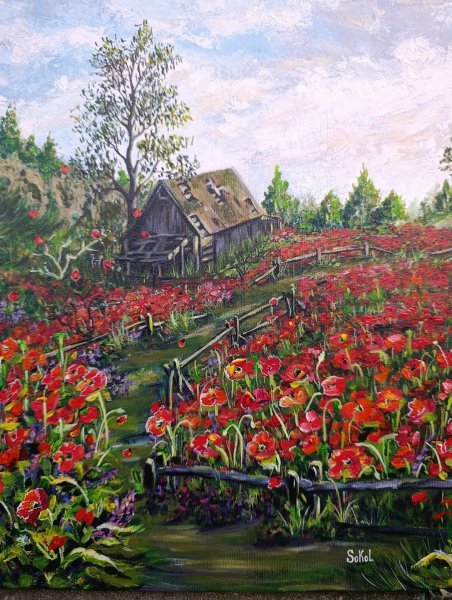 Additional view 3: Contemporary Art Landscape Painting Poppy field by painter SOKOL ART acrylic canvas 