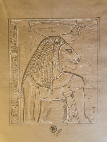 Graphik "Göttin Tefnut Antike Karte und Kunst", illustrator roberto ferrando Bleistift Papier in der Jose Art Gallery