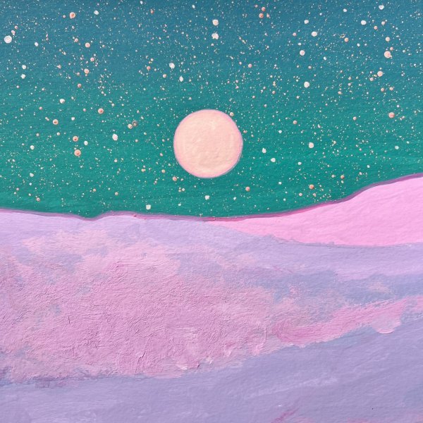 Additional view 3: Impressionism Landscape Painting Winter Peace Under Moonlight by painter Andrii Kovalyk gouache paper 