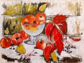 Peinture "Raisins et pommes sauvages", peintre Nadiya Ulyanich huile toile à la Jose Art Gallery