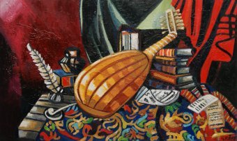 Painting "Still life with lute" by painter Graeff Matthias Laurenz oil canvas at Jose Art Gallery
