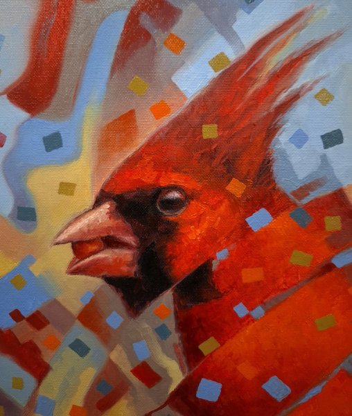 Additional view 1: Surrealism Animal Painting Red Cardinal by painter Serhii Voichenko oil canvas 