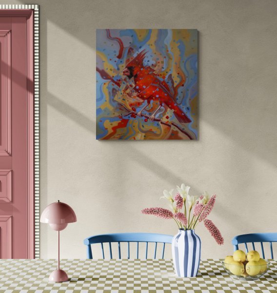 Additional view 7: Surrealism Animal Painting Red Cardinal by painter Serhii Voichenko oil canvas 