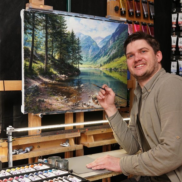 Immagine aggiuntiva 1: Fotorealismo Paesaggio Pittura "Specchio di montagna", pittore Viktar Yushkevich Yuvart acrilico tela 