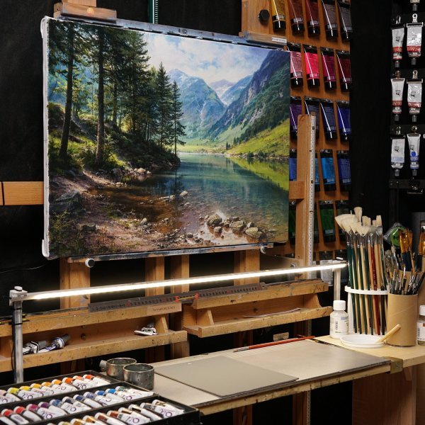 Immagine aggiuntiva 4: Fotorealismo Paesaggio Pittura "Specchio di montagna", pittore Viktar Yushkevich Yuvart acrilico tela 