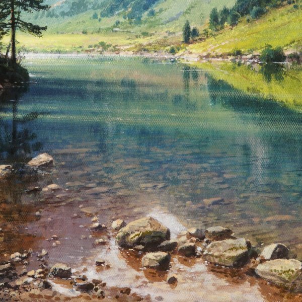 Immagine aggiuntiva 7: Fotorealismo Paesaggio Pittura "Specchio di montagna", pittore Viktar Yushkevich Yuvart acrilico tela 