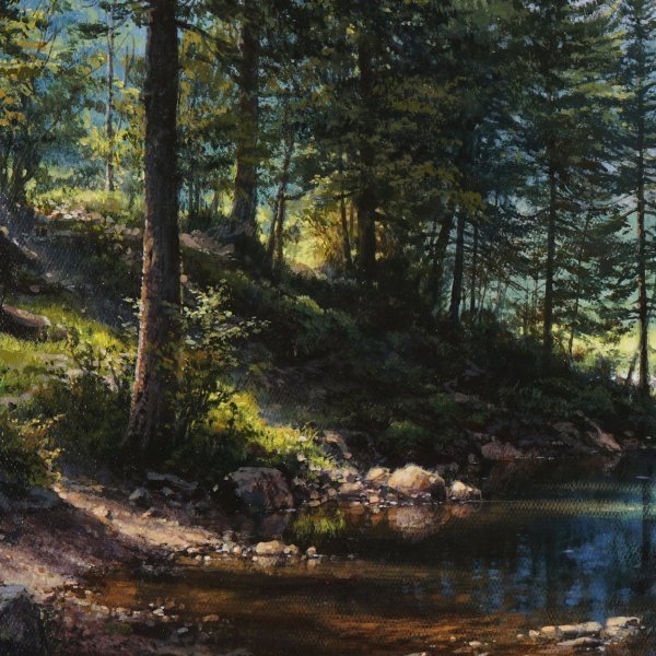 Immagine aggiuntiva 8: Fotorealismo Paesaggio Pittura "Specchio di montagna", pittore Viktar Yushkevich Yuvart acrilico tela 