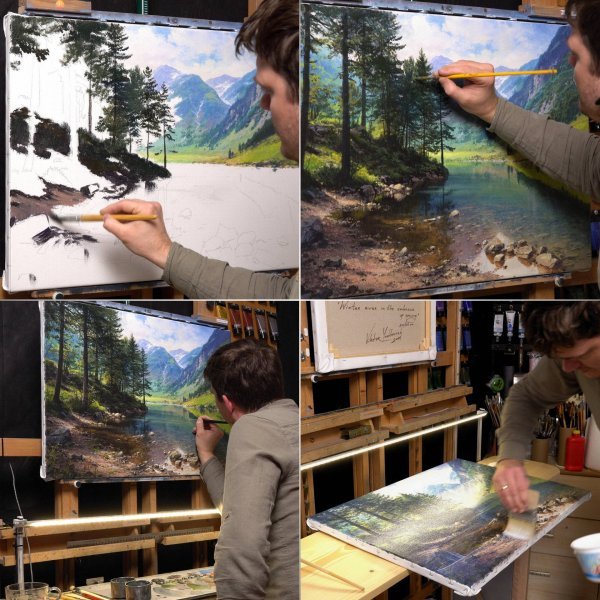 Immagine aggiuntiva 9: Fotorealismo Paesaggio Pittura "Specchio di montagna", pittore Viktar Yushkevich Yuvart acrilico tela 