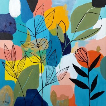 Pittura "Giardino interno", pittore Axelle Biltgen acrilico tela alla Jose Art Gallery