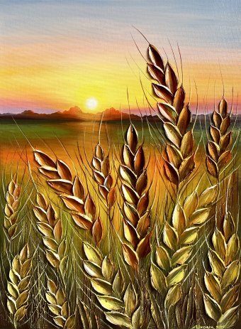 Painting "Golden Wheat Field at Sunset" by painter Anna Shkolik acrylic canvas at Jose Art Gallery