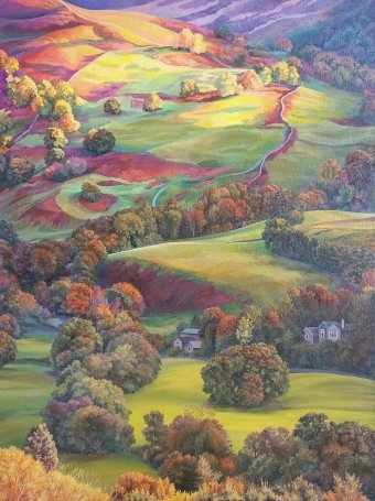 Pittura "Il sole nell'eco dell'orecchio", pittore Lana Korolievskaia olio tela alla Jose Art Gallery