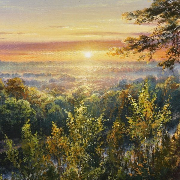Immagine aggiuntiva 2: Fotorealismo Paesaggio Pittura "Incontro con l'alba", pittore Viktar Yushkevich Yuvart acrilico tela 