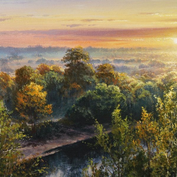 Immagine aggiuntiva 6: Fotorealismo Paesaggio Pittura "Incontro con l'alba", pittore Viktar Yushkevich Yuvart acrilico tela 