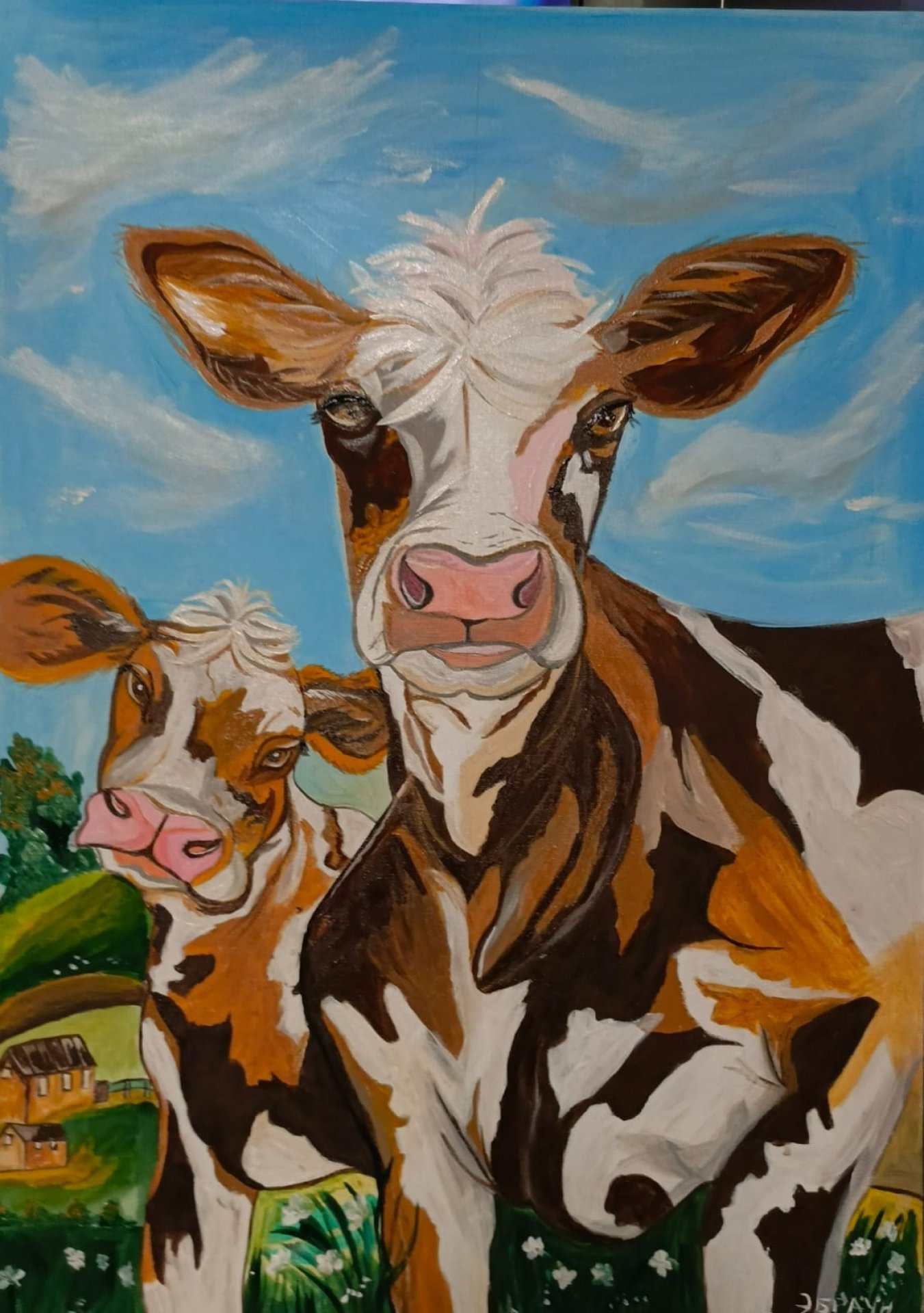 Kind cows in vibrant animalism 2025 Painting by Emiliya Braun