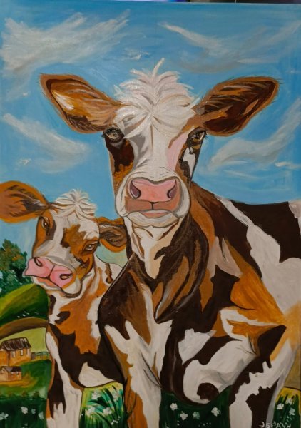 Kind cows in vibrant animalism 2025 Painting by Emiliya Braun