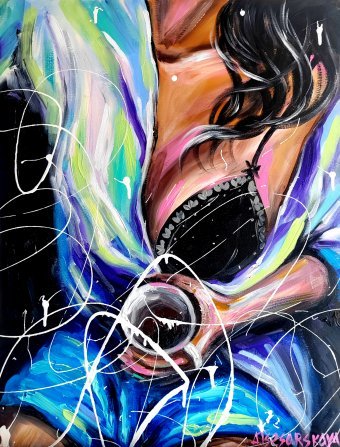 Painting "Morning coffee" by painter Aliaksandra Tsesarskaya acrylic canvas at Jose Art Gallery