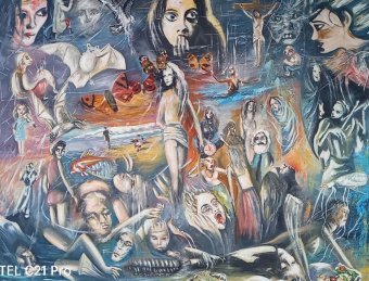 Painting "Chaos." by painter Gena Keusch spray paint canvas at Jose Art Gallery