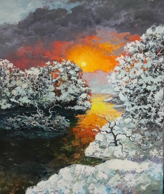 Oil painting Winter Sunset