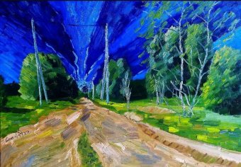 Pittura "Avanti. Ricordo d'infanzia", pittore Stanislav Bazylev olio tela alla Jose Art Gallery