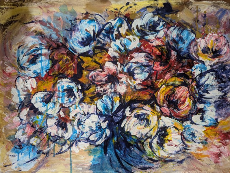 Contemporary Art Flower Painting Elusive Blooms. Dynamic Colors in Motion by painter Oksana Almiz acrylic canvas 