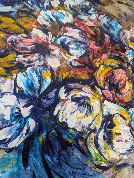 Additional view 1: Contemporary Art Flower Painting Elusive Blooms. Dynamic Colors in Motion by painter Oksana Almiz acrylic canvas 