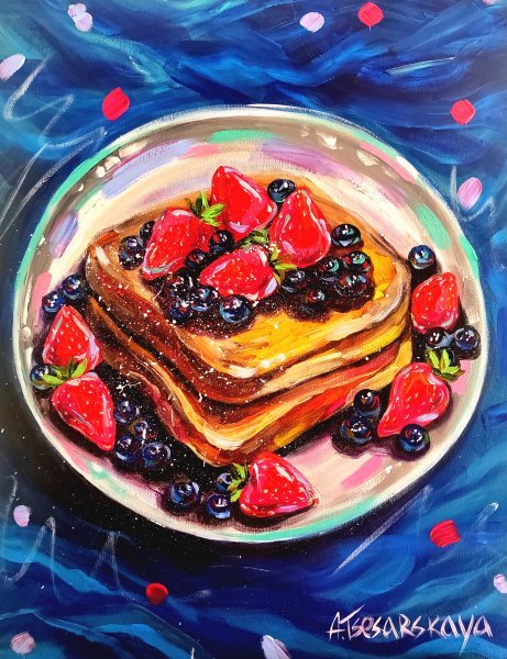 Pop Art Still-Life Painting Breakfast - food painting by painter Aliaksandra Tsesarskaya acrylic canvas 