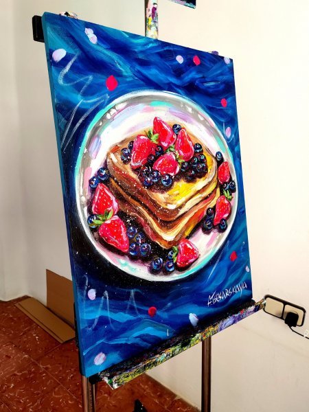 Additional view 3: Pop Art Still-Life Painting Breakfast - food painting by painter Aliaksandra Tsesarskaya acrylic canvas 