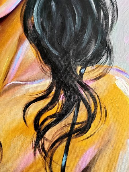 Additional view 4: Pop Art Portrait Painting Morning-Girl with white shirt by painter Aliaksandra Tsesarskaya acrylic canvas 