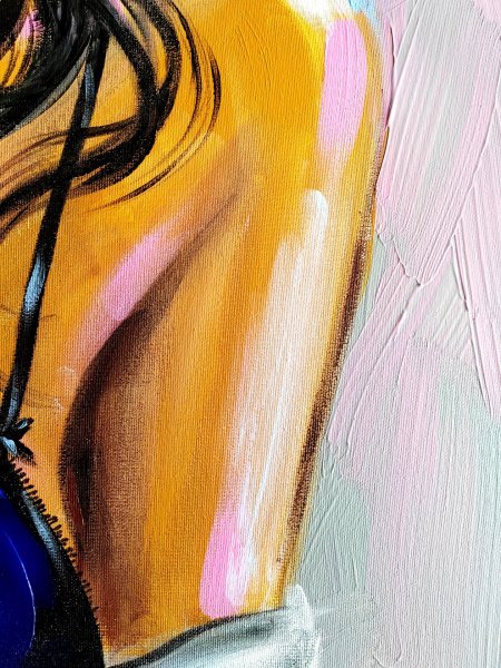 Additional view 9: Pop Art Portrait Painting Morning-Girl with white shirt by painter Aliaksandra Tsesarskaya acrylic canvas 