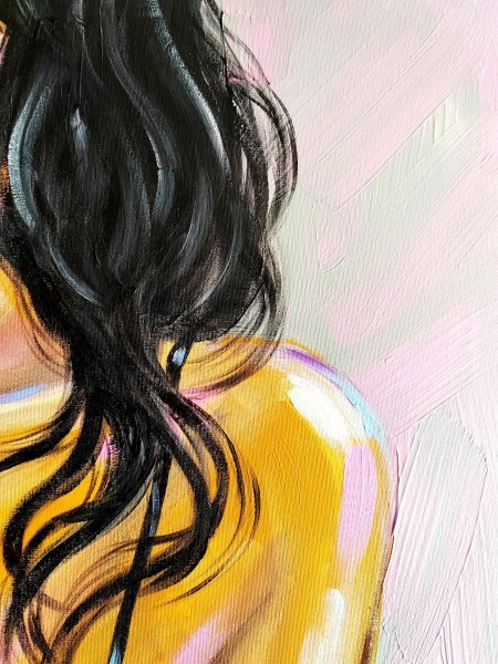 Additional view 10: Pop Art Portrait Painting Morning-Girl with white shirt by painter Aliaksandra Tsesarskaya acrylic canvas 