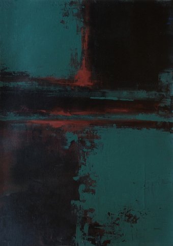 Abstract Teal and Black with Crimson Divide