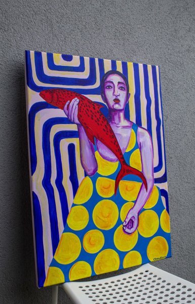 Additional view 3: Pop Art Portrait Painting Painting Gertrude, 2025. by painter Oksana Chumakova acrylic canvas 
