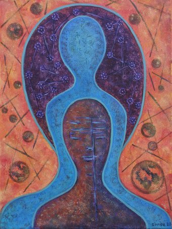 Pintura "Momentos de meditación: Energía y autoaceptación", pintor Lena Kolambet acrílico lienzo en Jose Art Gallery