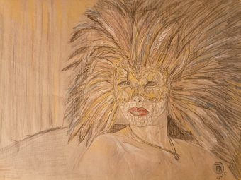 Graphik "Rondo: Der elegante Maskenball", illustrator roberto ferrando Bleistift Papier in der Jose Art Gallery