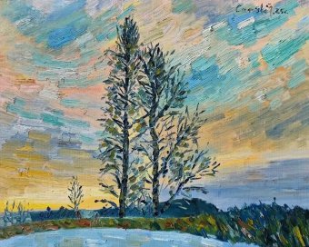 Two trees near a field