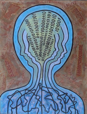 Painting "Communication: Voices of Modern Connection" by painter Lena Kolambet acrylic canvas at Jose Art Gallery