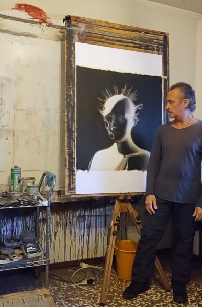 Additional view 5: Modern Portrait Painting HYDRA by painter Stefano Mazzolini oil canvas 