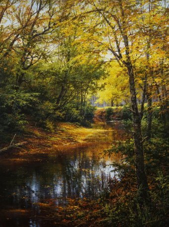 Pittura "Dolce sussurro autunnale", pittore Viktar Yushkevich Yuvart acrilico tela alla Jose Art Gallery