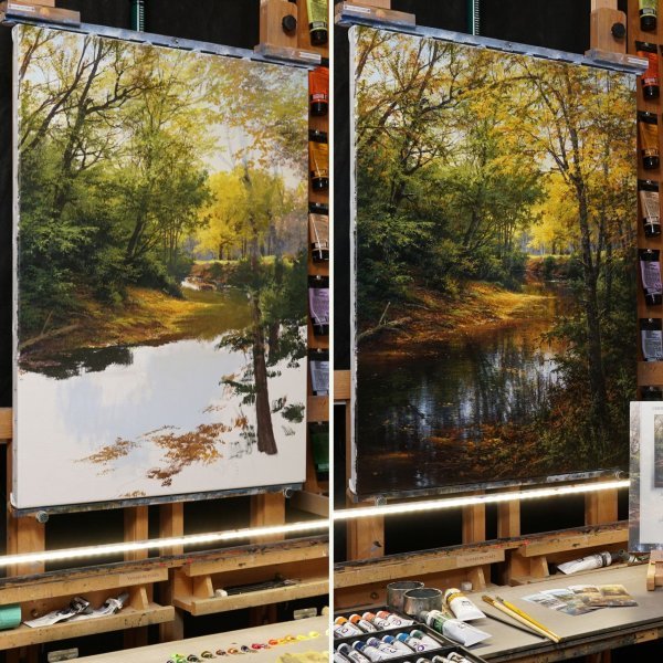 Immagine aggiuntiva 8: Fotorealismo Paesaggio Pittura "Dolce sussurro autunnale", pittore Viktar Yushkevich Yuvart acrilico tela 