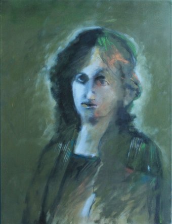 Painting "Portrait of a Young Woman 2024" by painter Lochter Andreas oil cardboard at Jose Art Gallery